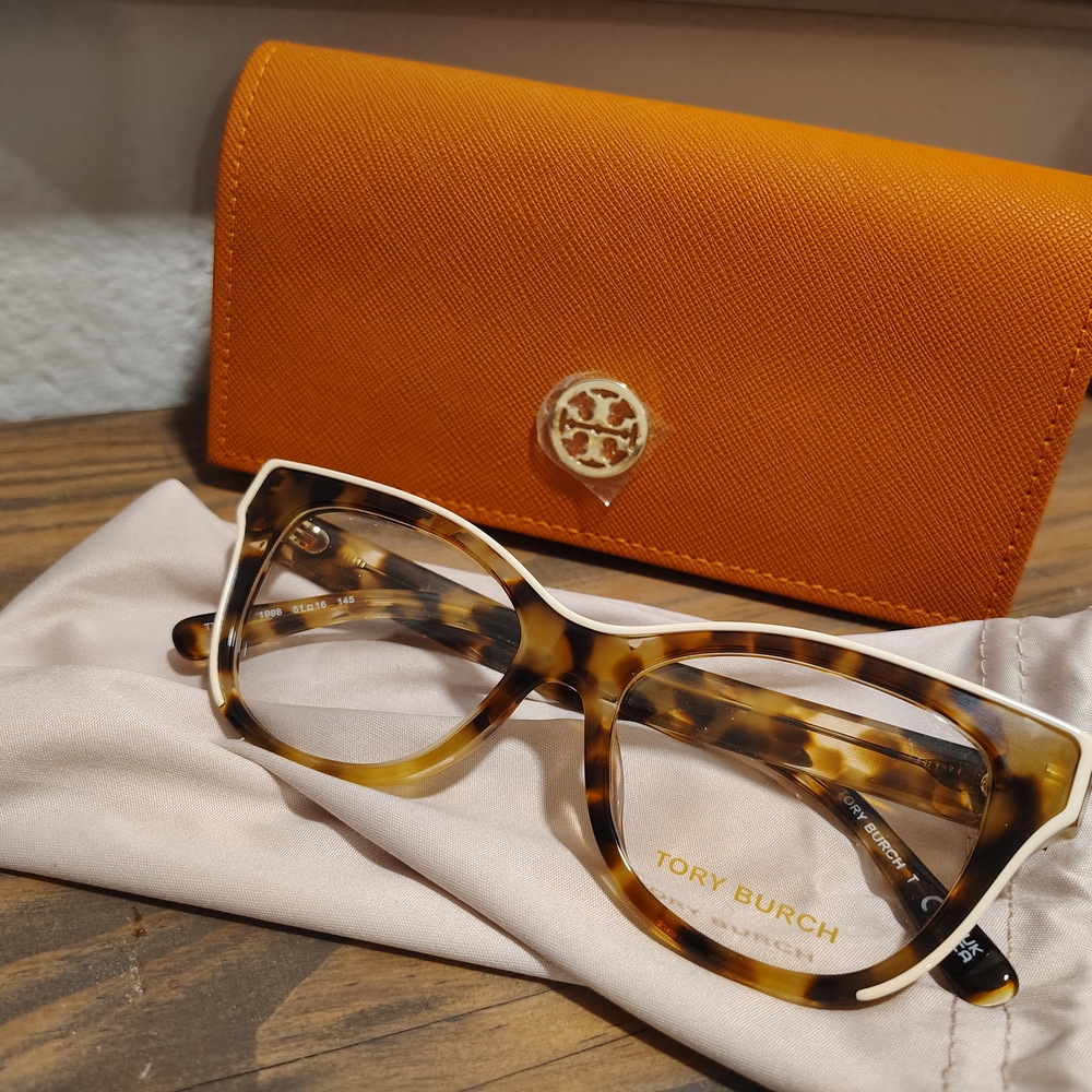 Tory Burch Tortoise Glasses with Bold Orange Case